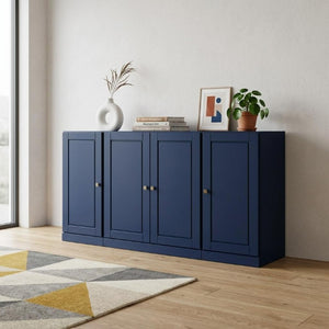 65 Inch Solid Wood Buffet Sideboard with Four Glass Doors Navy Dining Room Storage