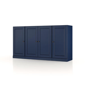 HomeRoots 65 Inch Solid Wood Buffet Sideboard with Four Glass Doors Navy Dining Room Storage 755689