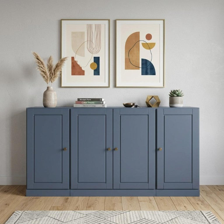 HomeRoots 65 Inch Solid Wood Buffet Sideboard with Glass Cabinet Doors for Dining Room Storage 755690