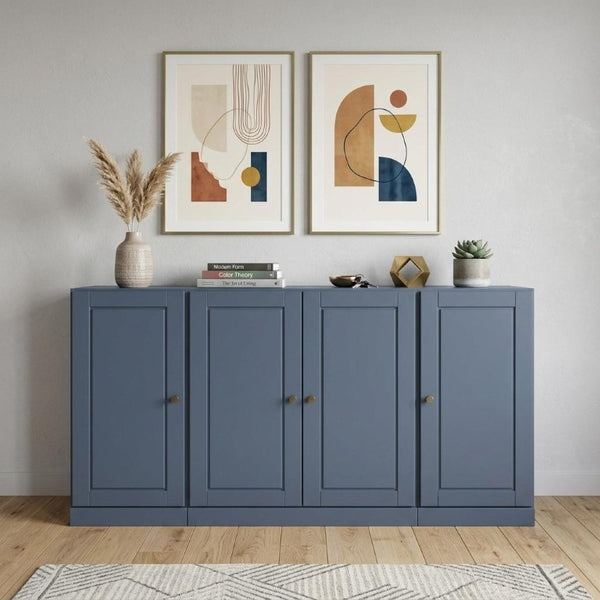 65 Inch Solid Wood Buffet Sideboard with Glass Cabinet Doors for Dining Room Storage