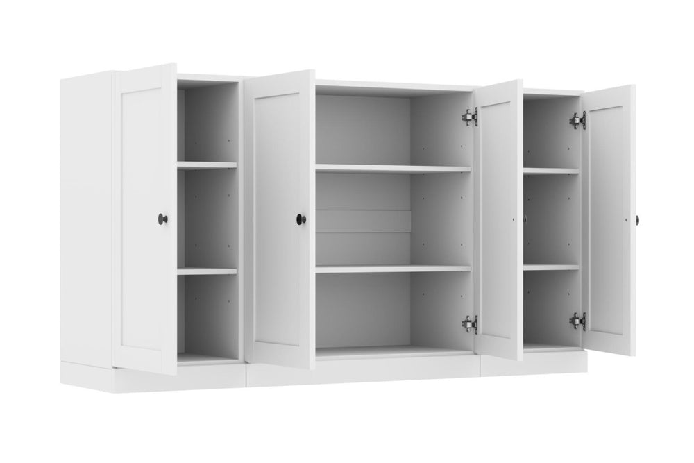HomeRoots 65 Inch Solid Wood Buffet Cabinet with Four Glass Doors for Elegant Dining Rooms 755691
