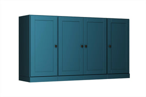 65 Inch Teal Solid Wood Buffet Sideboard with Four Glass Door Storage Cabinet