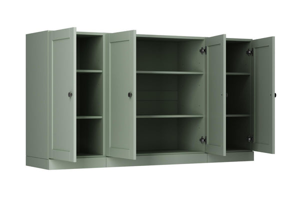 65 Inch Sage Solid Wood Buffet Sideboard with Four Glass Panel Doors for Dining Room