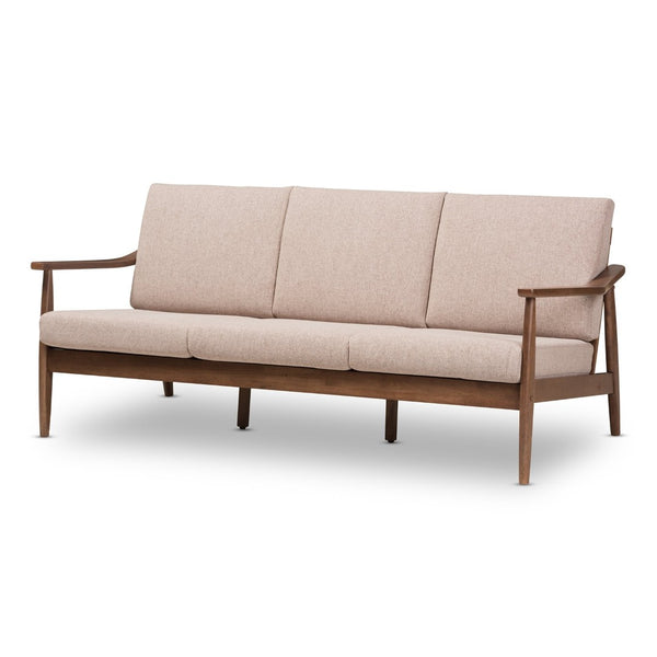 Baxton Studio Baxton Venza Mid-Century Modern 3-Seater Sofa in Light Brown Fabric & Dark Walnut Wood Finish Venza-Brown/Walnut Brown-SF
