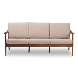 Baxton Studio Baxton Venza Mid-Century Modern 3-Seater Sofa in Light Brown Fabric & Dark Walnut Wood Finish Venza-Brown/Walnut Brown-SF