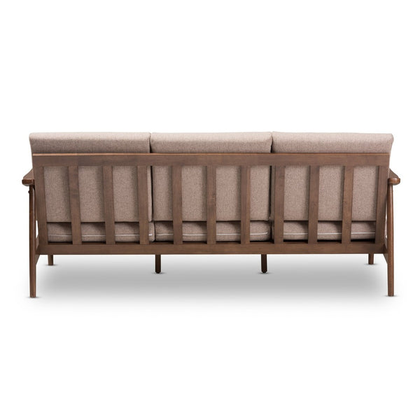 Baxton Studio Baxton Venza Mid-Century Modern 3-Seater Sofa in Light Brown Fabric & Dark Walnut Wood Finish Venza-Brown/Walnut Brown-SF