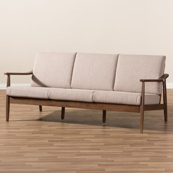 Baxton Studio Baxton Venza Mid-Century Modern 3-Seater Sofa in Light Brown Fabric & Dark Walnut Wood Finish Venza-Brown/Walnut Brown-SF