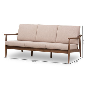 Baxton Studio Baxton Venza Mid-Century Modern 3-Seater Sofa in Light Brown Fabric & Dark Walnut Wood Finish Venza-Brown/Walnut Brown-SF