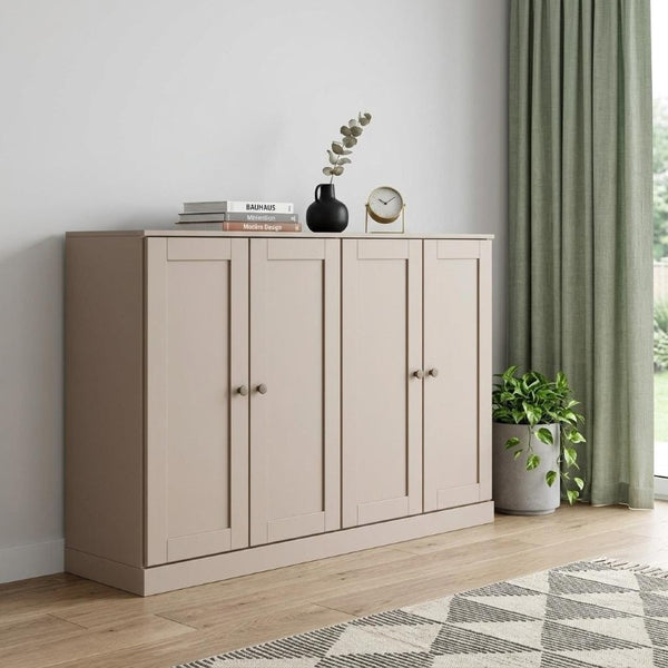 65 Inch Solid Wood Buffet Sideboard with Glass Door Cabinet for Dining Room