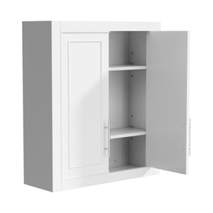22 Inch Shaker White Wood Bathroom Wall Cabinet with Double Doors for Storage