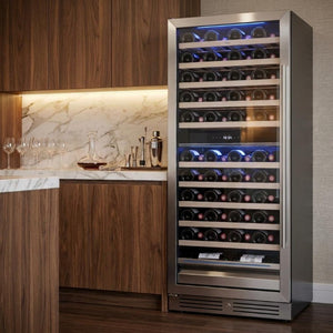 55 Inch Dual Zone Stainless Steel Wine Cooler with Glass Door for Home Bar Storage