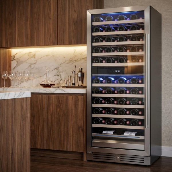 55 Inch Dual Zone Stainless Steel Wine Cooler with Glass Door for Home Bar Storage