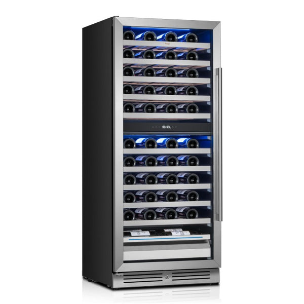 55 Inch Dual Zone Stainless Steel Wine Cooler with Glass Door for Home Bar Storage