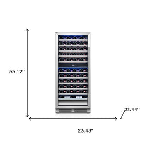 55 Inch Dual Zone Stainless Steel Wine Cooler with Glass Door for Home Bar Storage