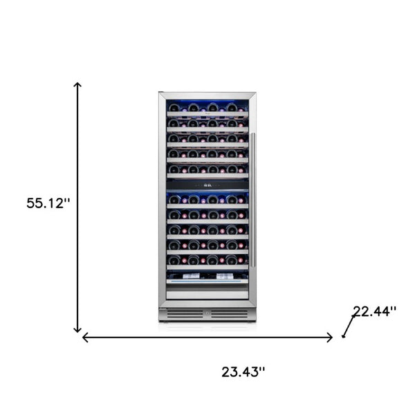 55 Inch Dual Zone Stainless Steel Wine Cooler with Glass Door for Home Bar Storage