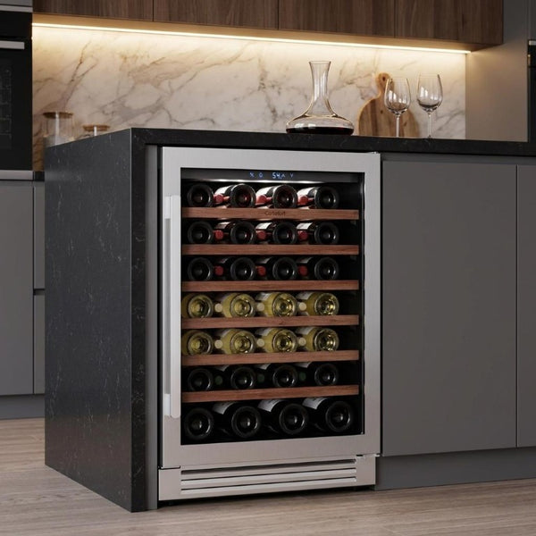 34 Inch Stainless Steel Single Zone Wine Cooler with Clear Glass Door for Kitchen