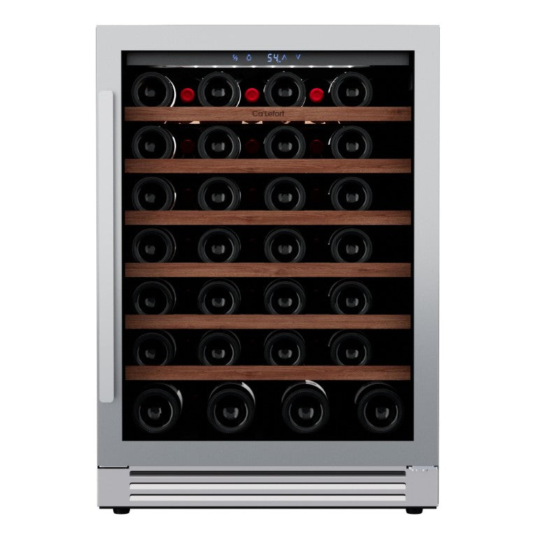 HomeRoots 34 Inch Stainless Steel Single Zone Wine Cooler with Clear Glass Door for Kitchen 755844