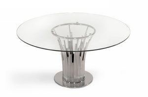 VIG Furniture Paxton Round Glass Dining Table With 12Mm Tempered Top & Polished Stainless Base, Seats 4, Modern Chic VGVC-T817-RND