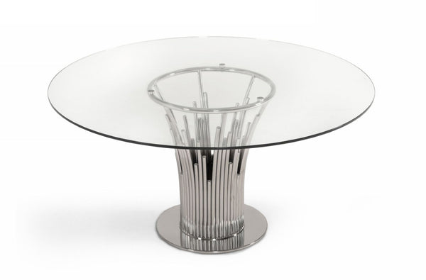 VIG Furniture Paxton Round Glass Dining Table With 12Mm Tempered Top & Polished Stainless Base, Seats 4, Modern Chic VGVC-T817-RND