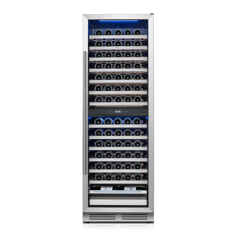 HomeRoots 69 Inch Dual Zone Freestanding Wine Cooler with Glass Door and Sleek Metal Frame 755875