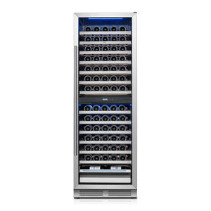 HomeRoots 69 Inch Dual Zone Freestanding Wine Cooler with Glass Door and Sleek Metal Frame 755875