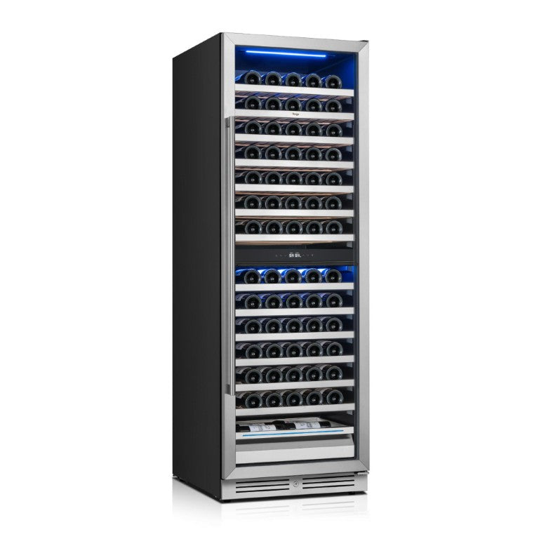 HomeRoots 69 Inch Dual Zone Freestanding Wine Cooler with Glass Door and Sleek Metal Frame 755875