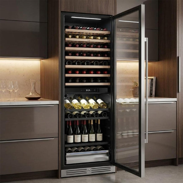 69 Inch Dual Zone Beverage Refrigerator with Glass Door Sleek Metal Frame