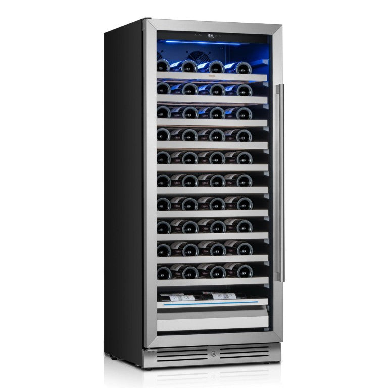 HomeRoots 55 Inch Freestanding Wine Cooler with Glass Door and Sleek Metal Frame for Modern Kitchens 755877