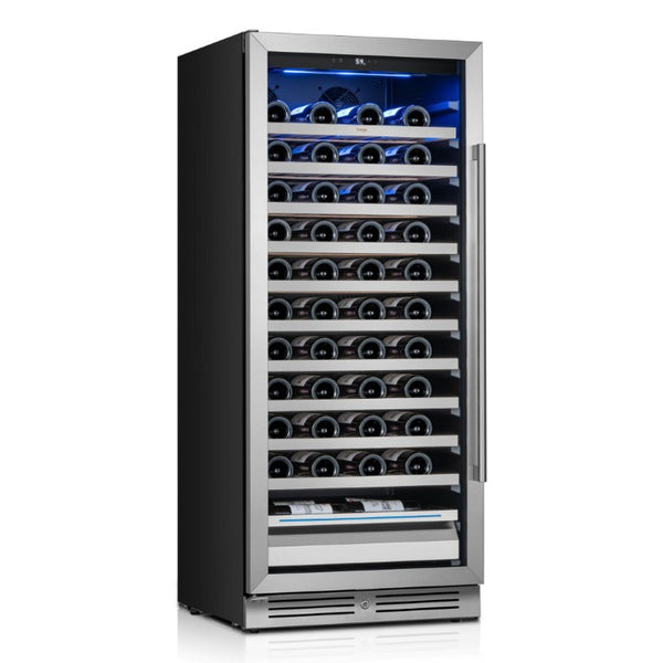 55 Inch Freestanding Wine Cooler with Glass Door and Sleek Metal Frame for Modern Kitchens