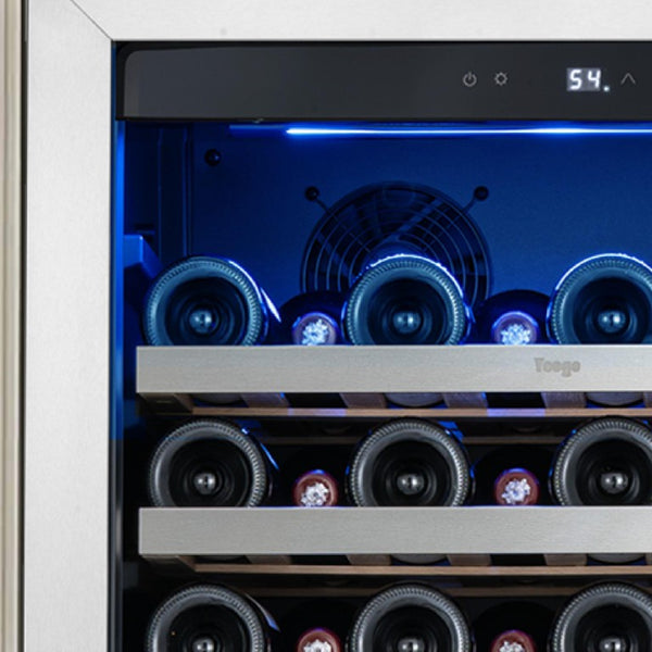 55 Inch Freestanding Wine Cooler with Glass Door and Sleek Metal Frame for Modern Kitchens