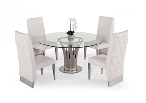 VIG Furniture Paxton Round Glass Dining Table With 12Mm Tempered Top & Polished Stainless Base, Seats 4, Modern Chic VGVC-T817-RND