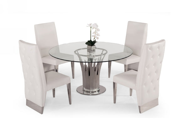 VIG Furniture Paxton Round Glass Dining Table With 12Mm Tempered Top & Polished Stainless Base, Seats 4, Modern Chic VGVC-T817-RND