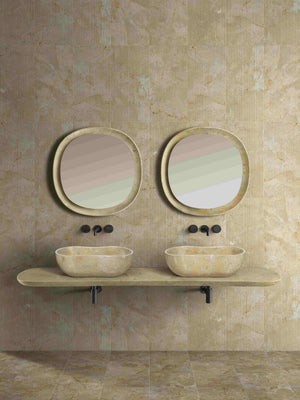 English Elm Gold Natural Marble Bathroom Vessel Sink - Polished Finish, Unique Veining, Durable & Elegant Design W1696P333268