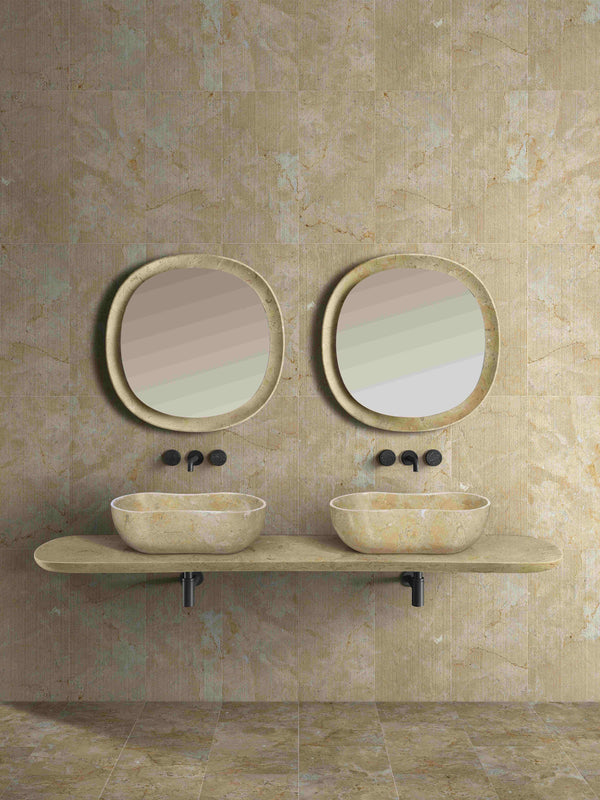 English Elm Gold Natural Marble Bathroom Vessel Sink - Polished Finish, Unique Veining, Durable & Elegant Design W1696P333268