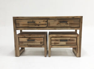 VIG Furniture Mandy Nutmeg Acacia Console & End Table Set — Solid Wood Storage, Modern Lines, Black Pulls, No Assembly VGWHMANDY-NUT
