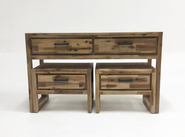 VIG Furniture Mandy Nutmeg Acacia Console & End Table Set — Solid Wood Storage, Modern Lines, Black Pulls, No Assembly VGWHMANDY-NUT