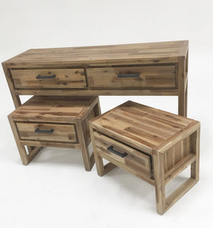 VIG Furniture Mandy Nutmeg Acacia Console & End Table Set — Solid Wood Storage, Modern Lines, Black Pulls, No Assembly VGWHMANDY-NUT
