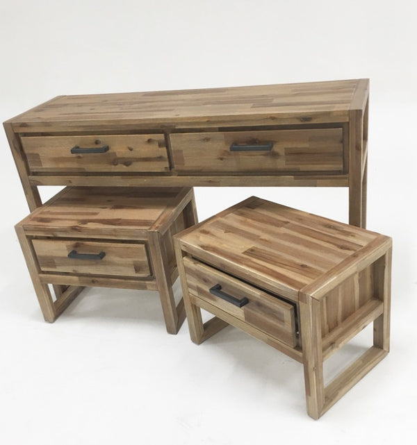 VIG Furniture Mandy Nutmeg Acacia Console & End Table Set — Solid Wood Storage, Modern Lines, Black Pulls, No Assembly VGWHMANDY-NUT