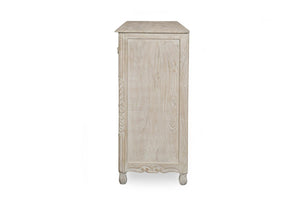 57 Inch Solid Wood Nine Drawer Dresser with Carved Floral Detail for Elegant Bedroom Storage