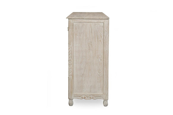 57 Inch Solid Wood Nine Drawer Dresser with Carved Floral Detail for Elegant Bedroom Storage