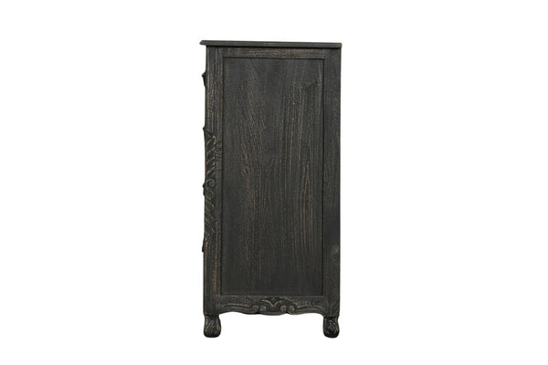 57 Inch Solid Wood Nine Drawer Dresser with Carved Floral Detail for Elegant Bedroom Storage