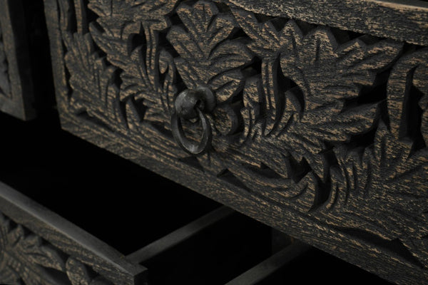 57 Inch Solid Wood Nine Drawer Dresser with Carved Floral Detail for Elegant Bedroom Storage