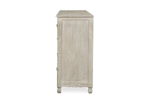 57 Inch Solid Wood Nine Drawer Dresser with Carved Floral Detail for Elegant Bedroom Storage