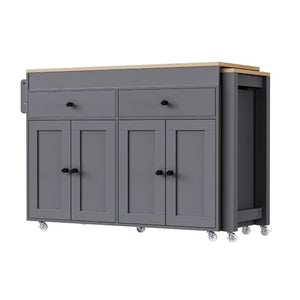 51 Inch Rolling Kitchen Cart with Flat Panel Doors Solid Wood Island and Storage