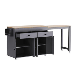 51 Inch Rolling Kitchen Cart with Flat Panel Doors Solid Wood Island and Storage