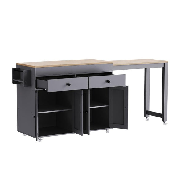 51 Inch Rolling Kitchen Cart with Flat Panel Doors Solid Wood Island and Storage