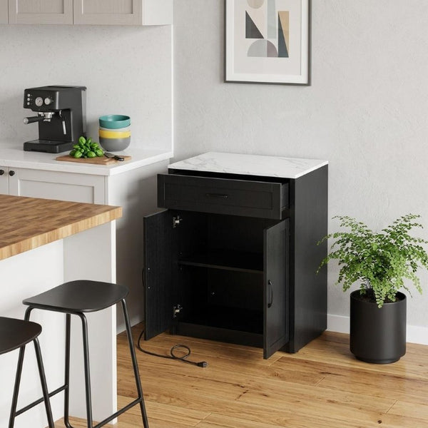 55 Inch Wooden Kitchen Cart with Flat Panel Doors and Ample Cabinet Storage Space