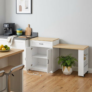 55 Inch Wooden Kitchen Cart with Flat Panel Doors and Ample Cabinet Storage Space