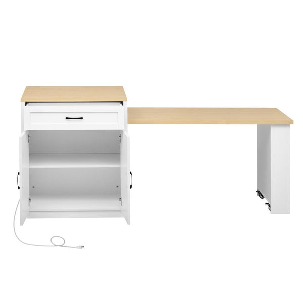 HomeRoots 55 Inch Wooden Kitchen Cart with Flat Panel Doors and Ample Cabinet Storage Space Brown / White 755916
