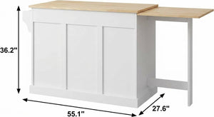 55 Inch Wooden Kitchen Cart with Flat Panel Doors and Ample Cabinet Storage Space